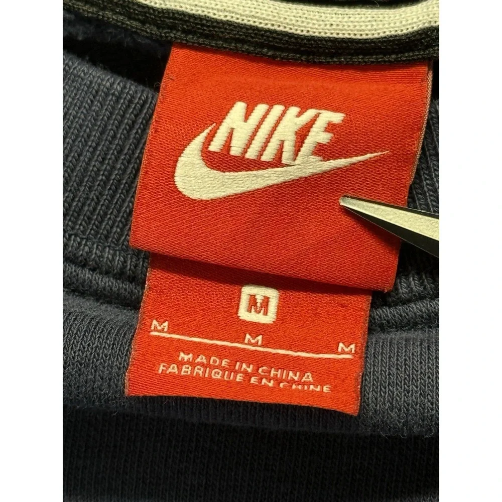 Nike Crewneck Sweatshirt Mens M Navy Blue fleece White Swoosh Logo‎ Pullover